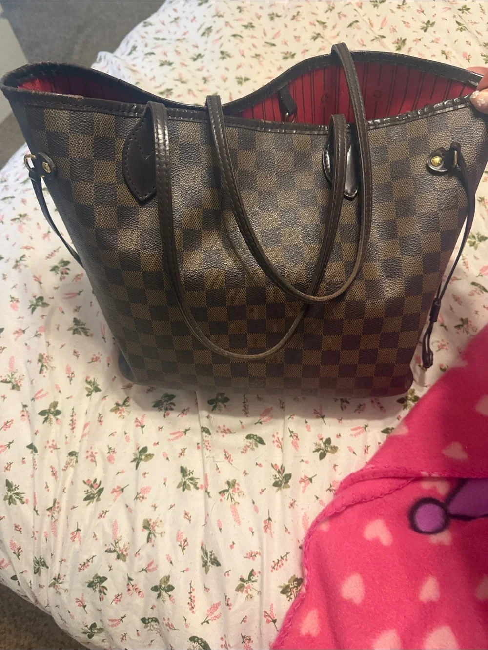 Louis Vuitton Brown Damier Ebene Tote with Red Interior